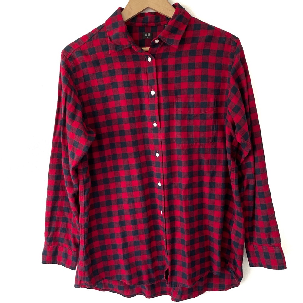Red and Navy Uniqlo Long Sleeve Flannel